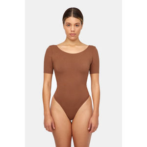 NEW! Lacausa Dawn Bodysuit Size XS Mocha Scoop Back Thong Soft Spandex H9-1